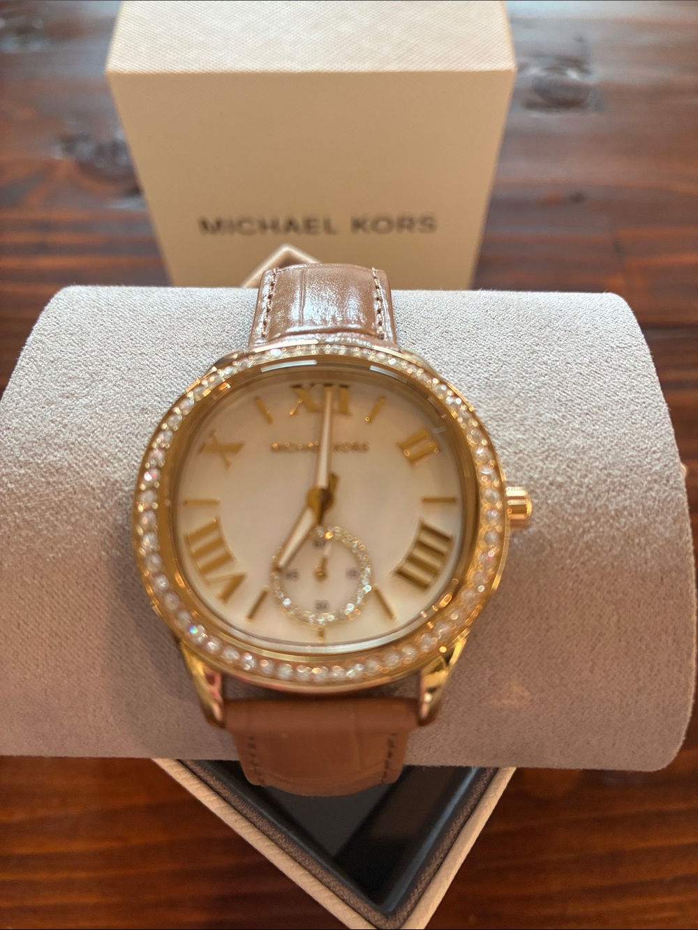 Michael Kors Sage Pave Gold Tone  and Crocodile Band Crystal Bezel MK 4819